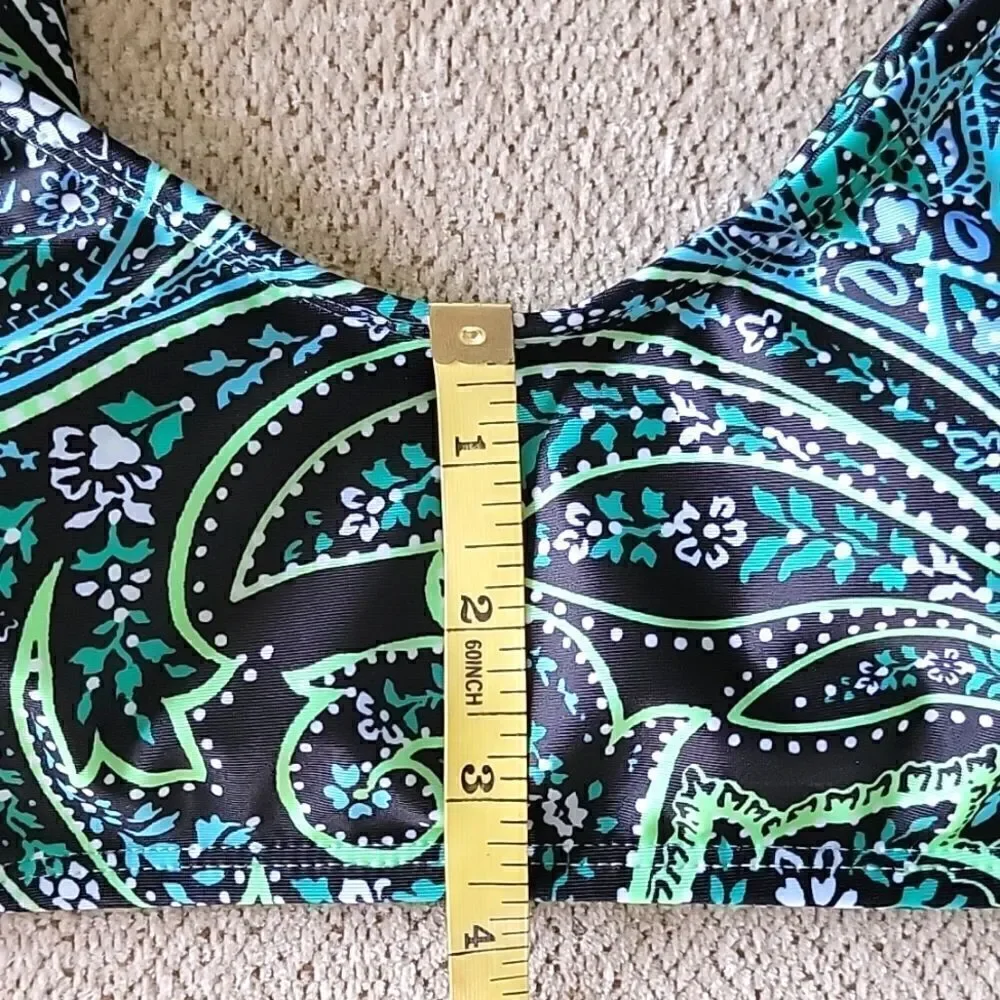 Island Soul Black Blue Green Paisley Bralette Swimsuit Bikini Top- Size Small
